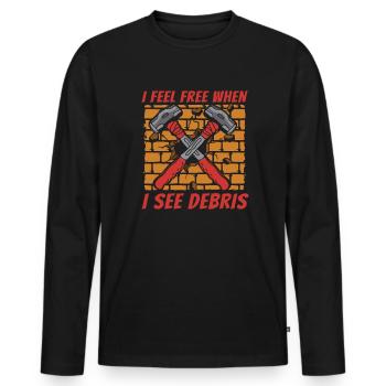 Ich fühle mich frei, wenn ich Trümmer Haus Wrecker House sehe - Männer Premium Bio Langarmshirt - Schwarz - Vorne - Nico (187cm)