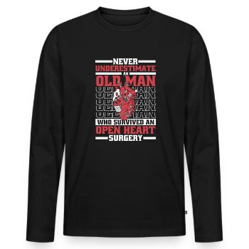 Never Underestimate An Old Man Survived Heart - Men's Premium Organic Long Sleeve Shirt - black - Front - Nico (187cm)