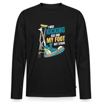 I Was Kicking Ass Broken Bone Broken Finger Bone - Men's Premium Organic Long Sleeve Shirt - black - Front - Nico (187cm)