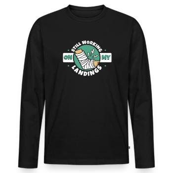 Je travaille toujours sur mes atterrissages Os du doigt cassé - T-shirt manches longues Premium bio Homme - noir - Devant - Nico (187cm)