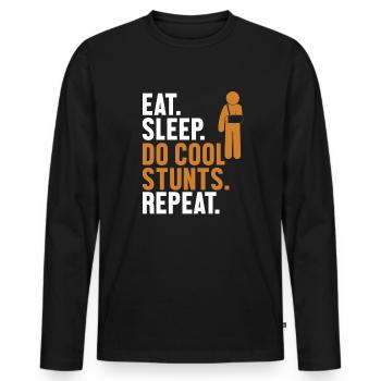 Manger, dormir, faire des cascades cool, répéter, doigt cassé - T-shirt manches longues Premium bio Homme - noir - Devant - Nico (187cm)