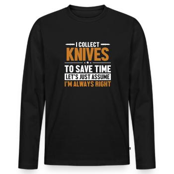 Knives Let's Assume I'm Right Butcher Knife Knife - Men's Premium Organic Long Sleeve Shirt - black - Front - Nico (187cm)