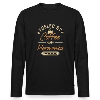 Alimenté par le café et l’harmonica Mouth Harp - T-shirt manches longues Premium bio Homme - noir - Devant - Nico (187cm)