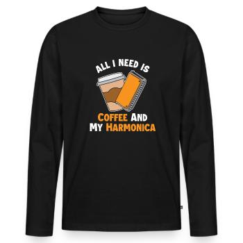Le café et ma harpe à bouche harmoniciste harmoniciste - T-shirt manches longues Premium bio Homme - noir - Devant - Nico (187cm)