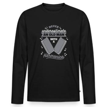 Ne sous-estimez jamais un vieil homme avec de l’harmonica - T-shirt manches longues Premium bio Homme - noir - Devant - Nico (187cm)