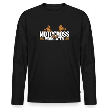 Motocross D’abord Travail Plus tard Supermotard Moto - T-shirt manches longues Premium bio Homme - noir - Devant - Nico (187cm)