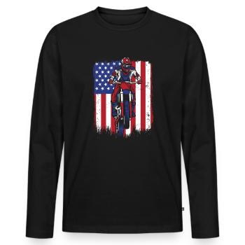Motocross Drapeau américain Pilotes de course de moto - T-shirt manches longues Premium bio Homme - noir - Devant - Nico (187cm)