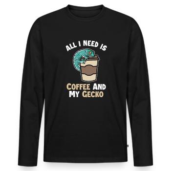 Kaffee und meine Gecko-Eidechse Gekkota Schopf - Männer Premium Bio Langarmshirt - Schwarz - Vorne - Nico (187cm)