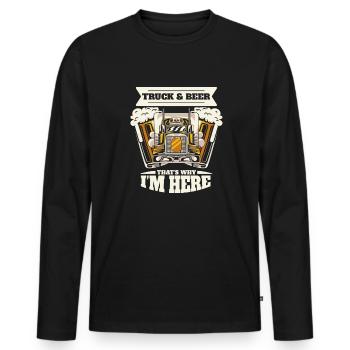 Camions et bière, c’est pourquoi je suis ici Camion camionneur - T-shirt manches longues Premium bio Homme - noir - Devant - Nico (187cm)