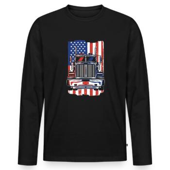 Truck American Flag Trucker Truckie Legends Truck - Men's Premium Organic Long Sleeve Shirt - black - Front - Nico (187cm)