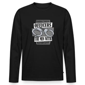 Les hommes menottés agent de police Corrections - T-shirt manches longues Premium bio Homme - noir - Devant - Nico (187cm)