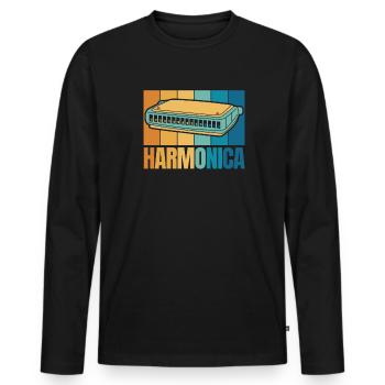 Harmonica rétro Harmoniciste Harpe à bouche Harmoniste - T-shirt manches longues Premium bio Homme - noir - Devant - Nico (187cm)