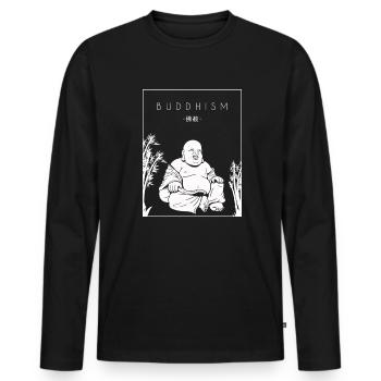 Statue bouddhiste bouddhiste Hanzi chinois - T-shirt manches longues Premium bio Homme - noir - Devant - Nico (187cm)