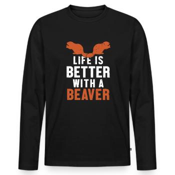 Das Leben ist besser mit einem Biber Nordamerikaner - Männer Premium Bio Langarmshirt - Schwarz - Vorne - Nico (187cm)
