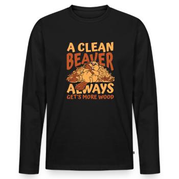 Clean Beaver bekommt immer mehr Holz nach Norden - Männer Premium Bio Langarmshirt - Schwarz - Vorne - Nico (187cm)