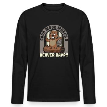 Gutes Holz macht einen Biber glücklich Eurasischer Biber - Männer Premium Bio Langarmshirt - Schwarz - Vorne - Nico (187cm)