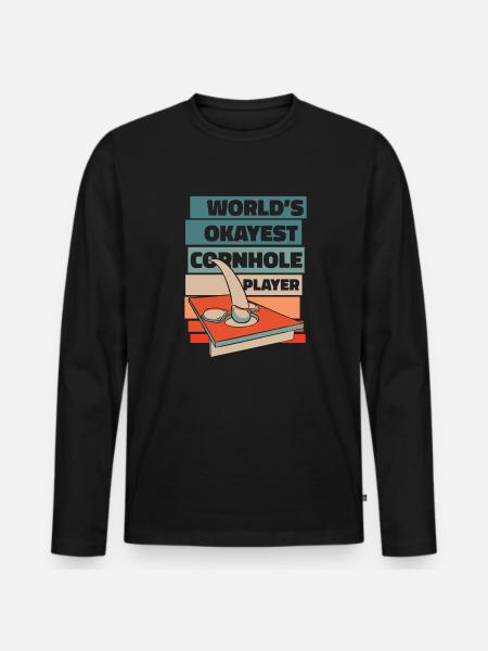 Världens Okejaste Cornhole-spelare spelbräden - Ekologisk långärmad premium-T-shirt herr - svart