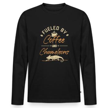 Alimenté par le café et les caméléons Panther voilé - T-shirt manches longues Premium bio Homme - noir - Devant - Nico (187cm)