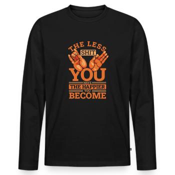 Moins vous avez de merde Statue symbole bouddhiste - T-shirt manches longues Premium bio Homme - noir - Devant - Nico (187cm)