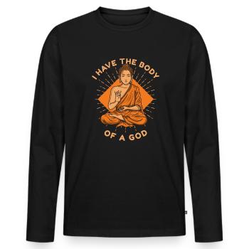 Ich habe den Körper einer buddhistischen Gott-Symbol-Statue - Männer Premium Bio Langarmshirt - Schwarz - Vorne - Nico (187cm)