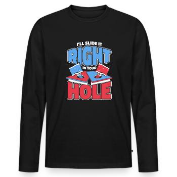 Schieben Sie es direkt in Ihr Loch Sitzsack-Spielbretter - Männer Premium Bio Langarmshirt - Schwarz - Vorne - Nico (187cm)