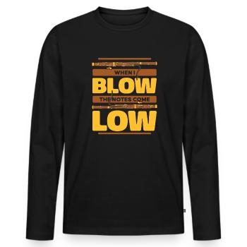 Wenn ich die Noten blase, kommen die Töne tief Aerophon Musik - Männer Premium Bio Langarmshirt - Schwarz - Vorne - Nico (187cm)
