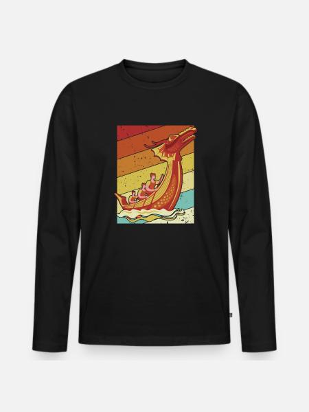 Retro Paddler Drummer Team Lover Dragon Boat - Men's Premium Organic Long Sleeve Shirt - black