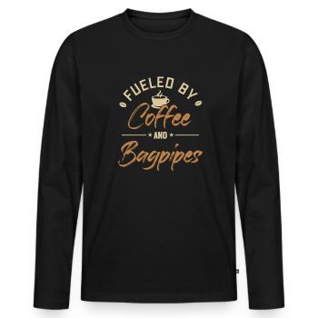 Alimenté par le café et la cornemuse Blowpipe Player - T-shirt manches longues Premium bio Homme - noir - Devant - Nico (187cm)