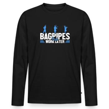 La cornemuse travaille d’abord et ensuite les leçons de cornemuse - T-shirt manches longues Premium bio Homme - noir - Devant - Nico (187cm)