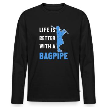 La vie est meilleure avec un joueur de cornemuse - T-shirt manches longues Premium bio Homme - noir - Devant - Nico (187cm)