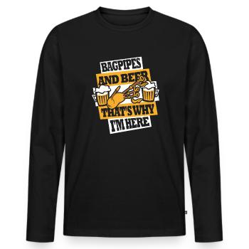 Cornemuse et bière C’est pourquoi je suis ici Sarbacane - T-shirt manches longues Premium bio Homme - noir - Devant - Nico (187cm)