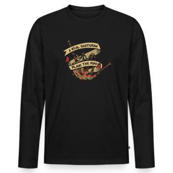 Real Scotsman Plays The Pipes Blowpipe Player - Men's Premium Organic Long Sleeve Shirt - black - Front - Nico (187cm)