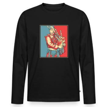 Portrait de joueur de cornemuse Great Highland Leçons de cornemuse - T-shirt manches longues Premium bio Homme - noir - Devant - Nico (187cm)