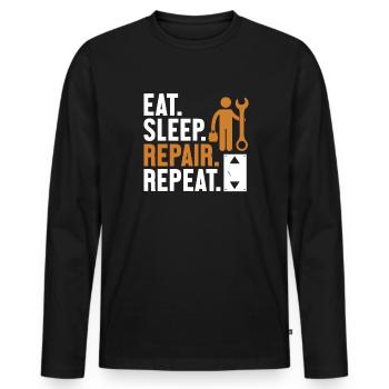 Essen Schlaf Reparieren Wiederholen Inspektor Reparieren Aufzug - Männer Premium Bio Langarmshirt - Schwarz - Vorne - Nico (187cm)