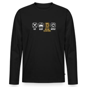 Manger dormir Réparation ascenseurs Répéter la réparation ascenseur - T-shirt manches longues Premium bio Homme - noir - Devant - Nico (187cm)