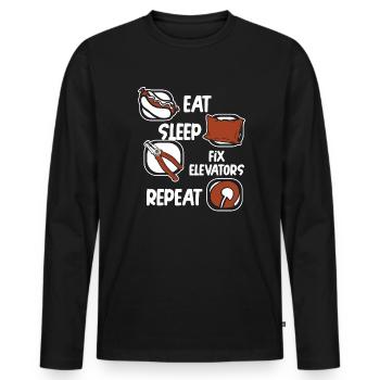 Manger Dormir Réparer les ascenseurs Technicien répétitif - T-shirt manches longues Premium bio Homme - noir - Devant - Nico (187cm)