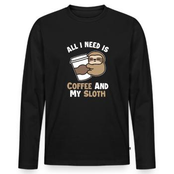 Coffee and my Sloth Pilosa Folivora - Men's Premium Organic Long Sleeve Shirt - black - Front - Nico (187cm)