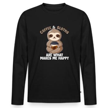 Coffee And Sloths Makes Me Happy Brown-Throated - Men's Premium Organic Long Sleeve Shirt - black - Front - Nico (187cm)