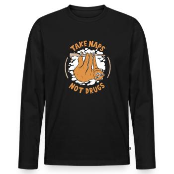 Faire la sieste, pas de drogue Folivora à gorge brune - T-shirt manches longues Premium bio Homme - noir - Devant - Nico (187cm)