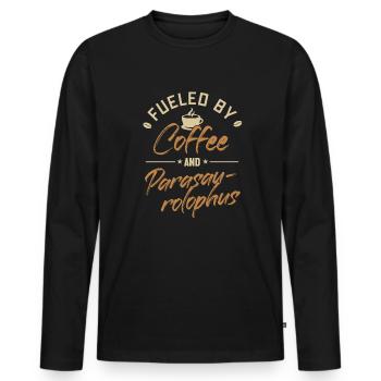 Fueled by Coffee and Parasaurolophus Lover - Men's Premium Organic Long Sleeve Shirt - black - Front - Nico (187cm)