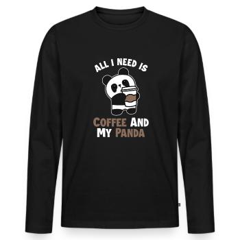 Coffee and my Panda Panda Bear Friend Lover Giant - Men's Premium Organic Long Sleeve Shirt - black - Front - Nico (187cm)