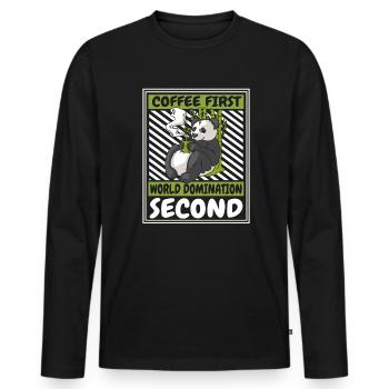 Café Première Domination du Monde Deuxième Panda Ours - T-shirt manches longues Premium bio Homme - noir - Devant - Nico (187cm)
