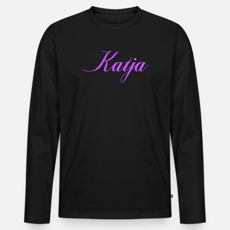 Name Katja im Lavendel Script - Männer Premium Bio Langarmshirt - Schwarz