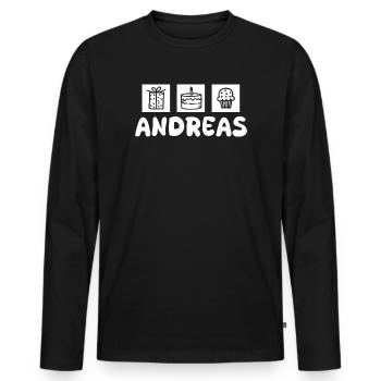 Andreas als Geschenk - Männer Premium Bio Langarmshirt - Schwarz - Vorne - Nico (187cm)