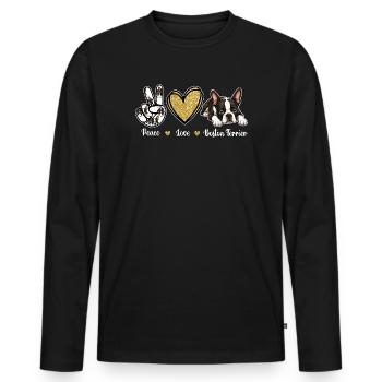 Peace Love Boston Terrier Maman Rétro de Chien - T-shirt manches longues Premium bio Homme - noir - Devant - Nico (187cm)