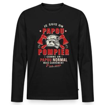papou pompier cadeau humour sapeurs pompiers - T-shirt manches longues Premium bio Homme - noir - Devant - Nico (187cm)