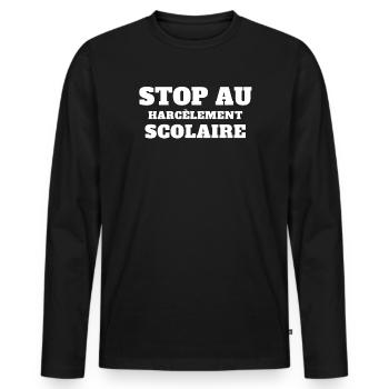stop harcèlement scolaire, scolarité - T-shirt manches longues Premium bio Homme - noir - Devant - Nico (187cm)