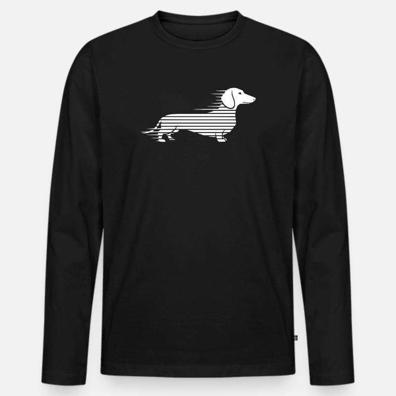 Gestreifter Dackel im Lauf - Männer Premium Bio Langarmshirt - Schwarz