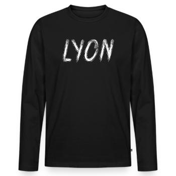 Lyon in brush letters - Men's Premium Organic Long Sleeve Shirt - black - Front - Nico (187cm)