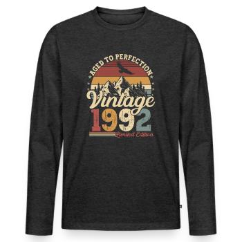 1992 Naissance vintage anniversaire - T-shirt manches longues Premium bio Homme - anthracite chiné - Devant - Nico (187cm)